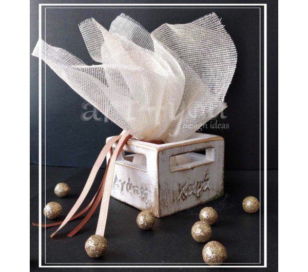  Μπομπονιέρα γάμου κεραμική βάση ρεσό με ευχές